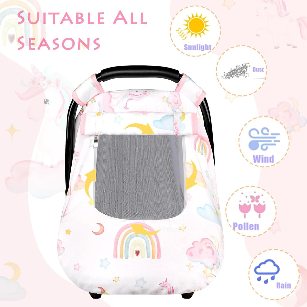 Car Seat Cover Baby Boy, Infant Car Seat Canopy Covers for Newborn with 2 Layers Windows of Breathable Mesh Fabric, Lightweight Polyester/Soft Minky Dot Backing