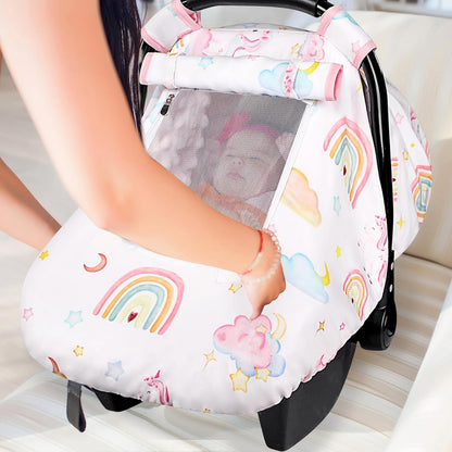 Car Seat Cover Baby Boy, Infant Car Seat Canopy Covers for Newborn with 2 Layers Windows of Breathable Mesh Fabric, Lightweight Polyester/Soft Minky Dot Backing