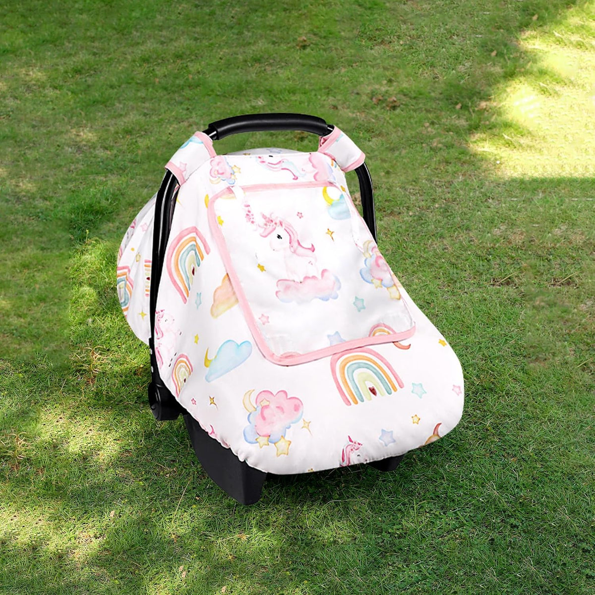 Car Seat Cover Baby Boy, Infant Car Seat Canopy Covers for Newborn with 2 Layers Windows of Breathable Mesh Fabric, Lightweight Polyester/Soft Minky Dot Backing