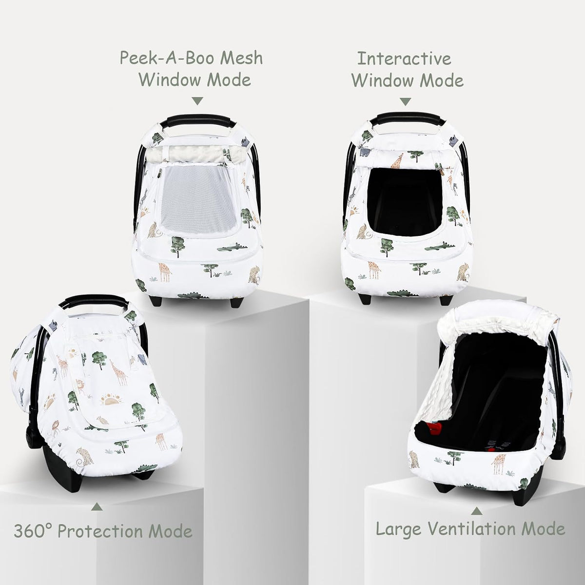 Car Seat Cover Baby Boy, Infant Car Seat Canopy Covers for Newborn with 2 Layers Windows of Breathable Mesh Fabric, Lightweight Polyester/Soft Minky Dot Backing