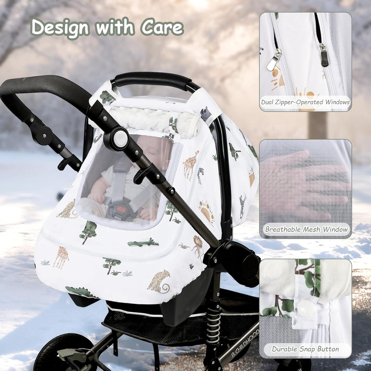 Car Seat Cover Baby Boy, Infant Car Seat Canopy Covers for Newborn with 2 Layers Windows of Breathable Mesh Fabric, Lightweight Polyester/Soft Minky Dot Backing
