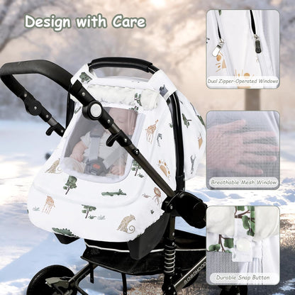 Car Seat Cover Baby Boy, Infant Car Seat Canopy Covers for Newborn with 2 Layers Windows of Breathable Mesh Fabric, Lightweight Polyester/Soft Minky Dot Backing