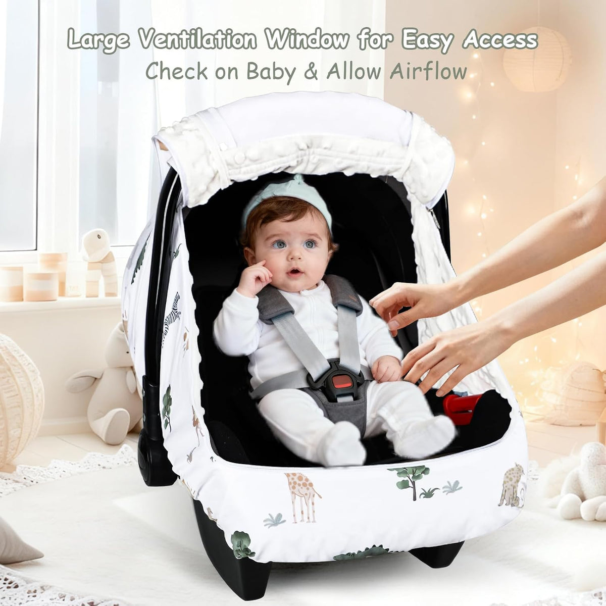 Car Seat Cover Baby Boy, Infant Car Seat Canopy Covers for Newborn with 2 Layers Windows of Breathable Mesh Fabric, Lightweight Polyester/Soft Minky Dot Backing