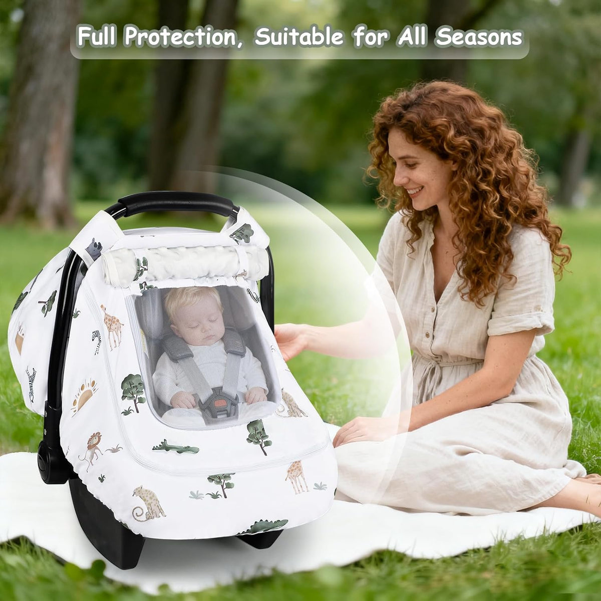 Car Seat Cover Baby Boy, Infant Car Seat Canopy Covers for Newborn with 2 Layers Windows of Breathable Mesh Fabric, Lightweight Polyester/Soft Minky Dot Backing