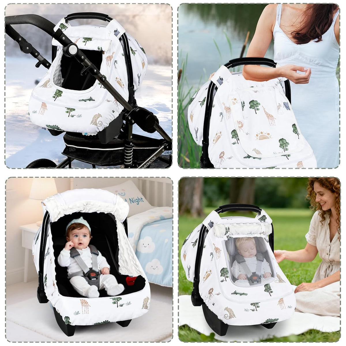 Car Seat Cover Baby Boy, Infant Car Seat Canopy Covers for Newborn with 2 Layers Windows of Breathable Mesh Fabric, Lightweight Polyester/Soft Minky Dot Backing