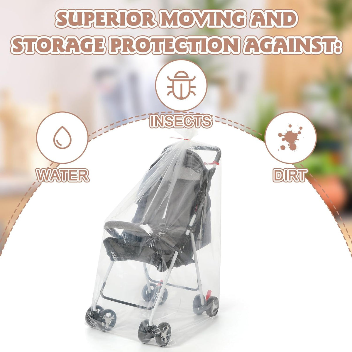 3 Pcs Stroller Storage Bag 39 x 59 Inch Extra Large Clear Plastic