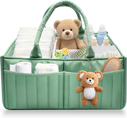 2-Pack Baby Diaper Caddy Organizer,Portable Large Capacity Nursery Storage Basket,Multifunctional Nursery Diaper Holder,Capacity Waterproof Storage Bin for Infant Diapers,Gift for Baby Shower, Green