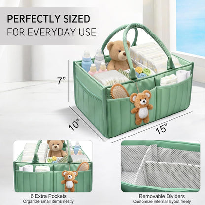2-Pack Baby Diaper Caddy Organizer,Portable Large Capacity Nursery Storage Basket,Multifunctional Nursery Diaper Holder,Capacity Waterproof Storage Bin for Infant Diapers,Gift for Baby Shower, Green