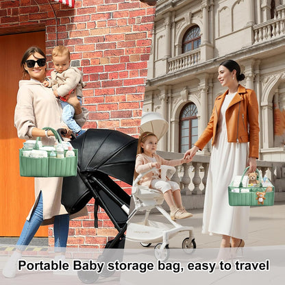 2-Pack Baby Diaper Caddy Organizer,Portable Large Capacity Nursery Storage Basket,Multifunctional Nursery Diaper Holder,Capacity Waterproof Storage Bin for Infant Diapers,Gift for Baby Shower, Green