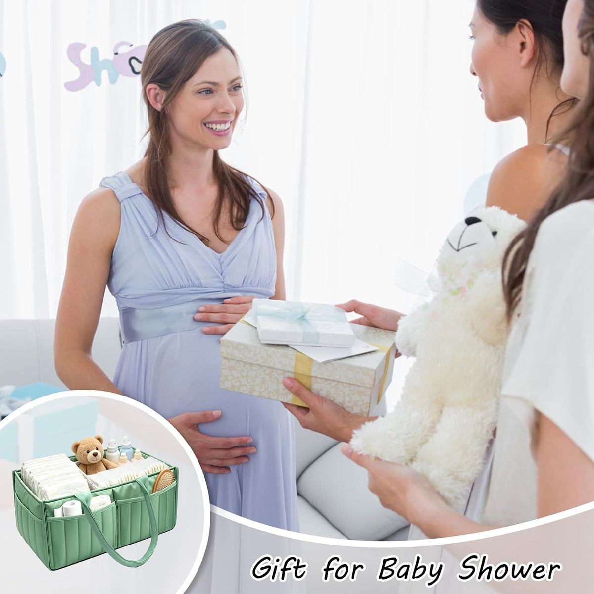 2-Pack Baby Diaper Caddy Organizer,Portable Large Capacity Nursery Storage Basket,Multifunctional Nursery Diaper Holder,Capacity Waterproof Storage Bin for Infant Diapers,Gift for Baby Shower, Green