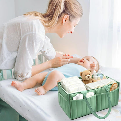2-Pack Baby Diaper Caddy Organizer,Portable Large Capacity Nursery Storage Basket,Multifunctional Nursery Diaper Holder,Capacity Waterproof Storage Bin for Infant Diapers,Gift for Baby Shower, Green