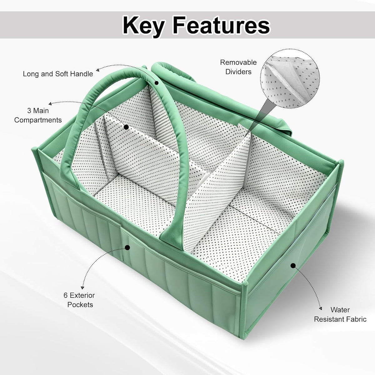 2-Pack Baby Diaper Caddy Organizer,Portable Large Capacity Nursery Storage Basket,Multifunctional Nursery Diaper Holder,Capacity Waterproof Storage Bin for Infant Diapers,Gift for Baby Shower, Green