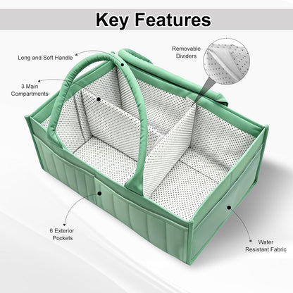 2-Pack Baby Diaper Caddy Organizer,Portable Large Capacity Nursery Storage Basket,Multifunctional Nursery Diaper Holder,Capacity Waterproof Storage Bin for Infant Diapers,Gift for Baby Shower, Green