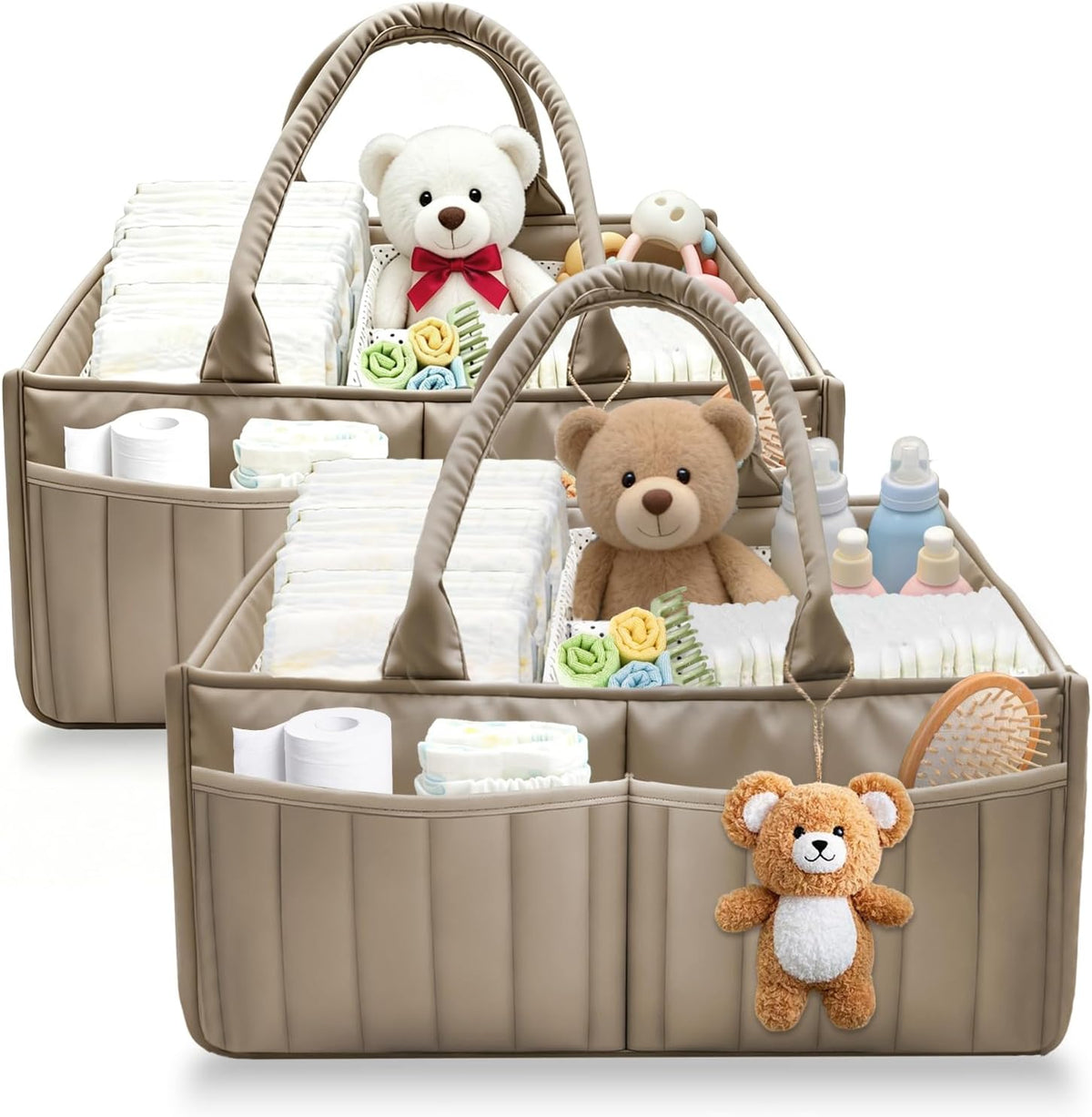 2-Pack Baby Diaper Caddy Organizer,Portable Large Capacity Nursery Storage Basket,Multifunctional Nursery Diaper Holder,Capacity Waterproof Storage Bin for Infant Diapers,Gift for Baby Shower, Green