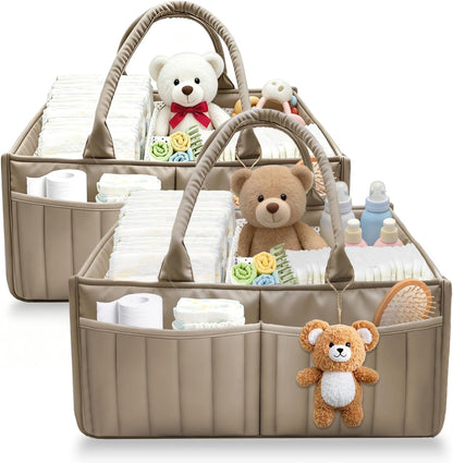 2-Pack Baby Diaper Caddy Organizer,Portable Large Capacity Nursery Storage Basket,Multifunctional Nursery Diaper Holder,Capacity Waterproof Storage Bin for Infant Diapers,Gift for Baby Shower, Green