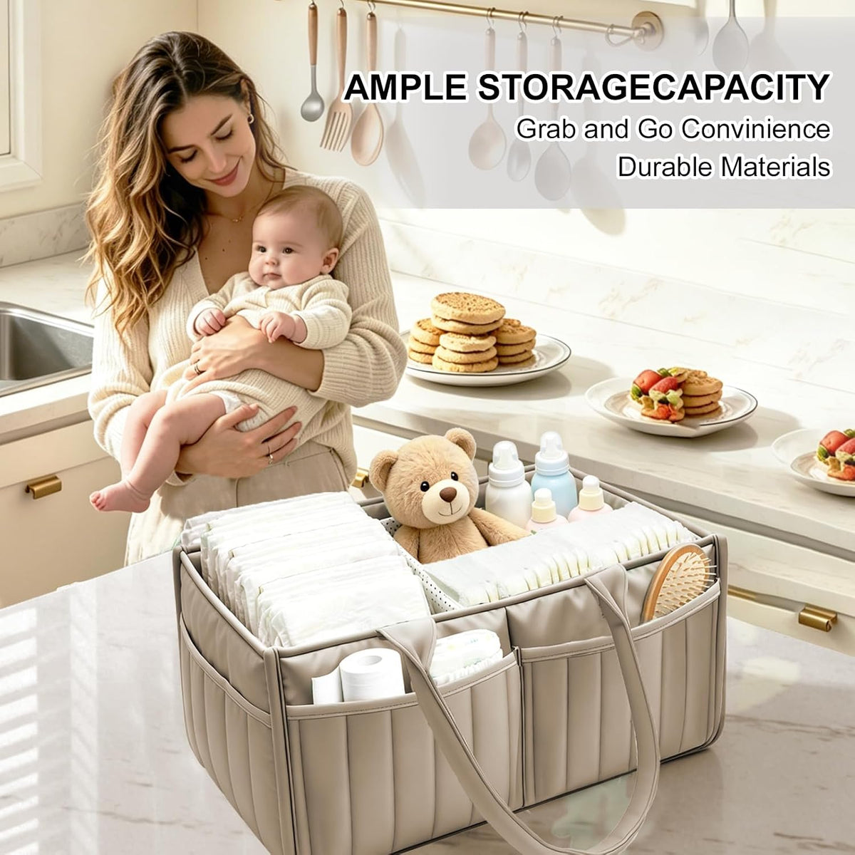 2-Pack Baby Diaper Caddy Organizer,Portable Large Capacity Nursery Storage Basket,Multifunctional Nursery Diaper Holder,Capacity Waterproof Storage Bin for Infant Diapers,Gift for Baby Shower, Green
