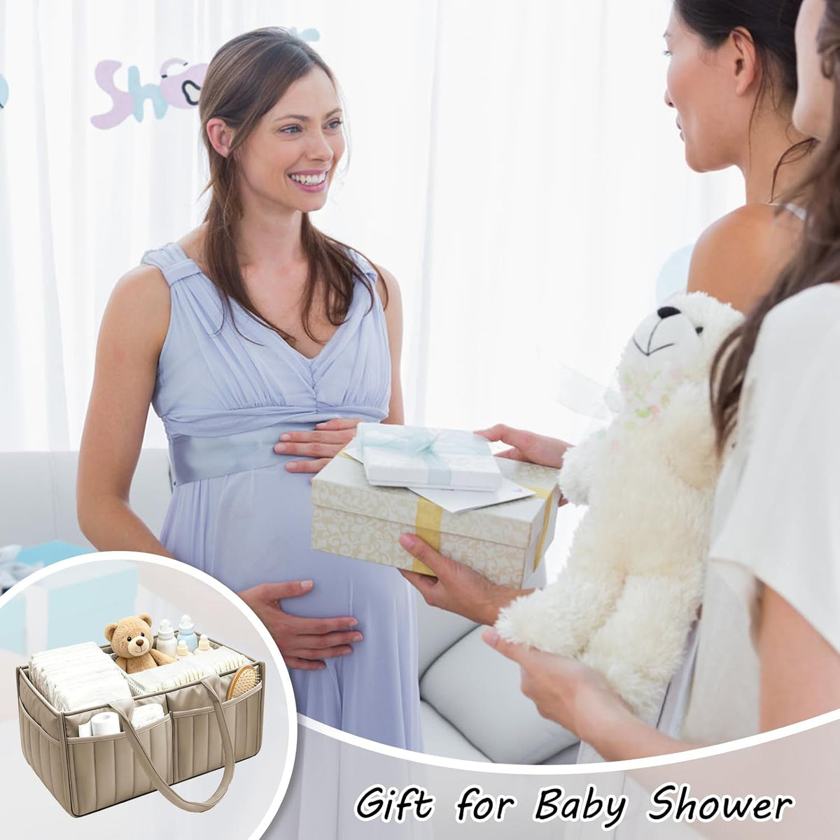 2-Pack Baby Diaper Caddy Organizer,Portable Large Capacity Nursery Storage Basket,Multifunctional Nursery Diaper Holder,Capacity Waterproof Storage Bin for Infant Diapers,Gift for Baby Shower, Green
