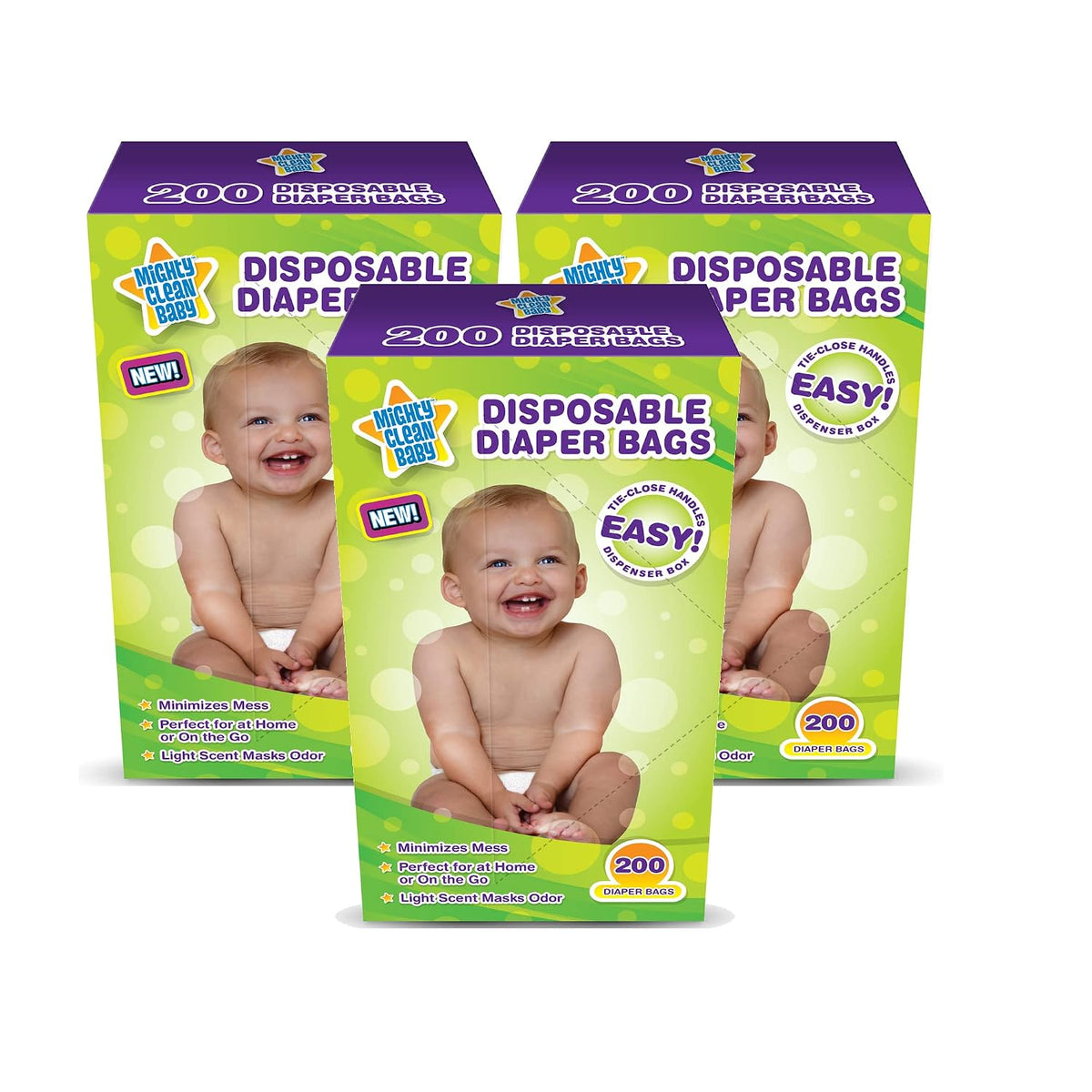 Baby Disposable Diaper Bags, Powder Scent, Easy-Tie, 300 Count