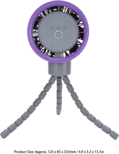 Flexible Tripod Clip Fan Rechargeable Battery Operated Stroller Fan with Digital Display Lithium Ion Battery for Baby Stroller (White)