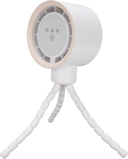 Flexible Tripod Clip Fan Rechargeable Battery Operated Stroller Fan with Digital Display Lithium Ion Battery for Baby Stroller (White)