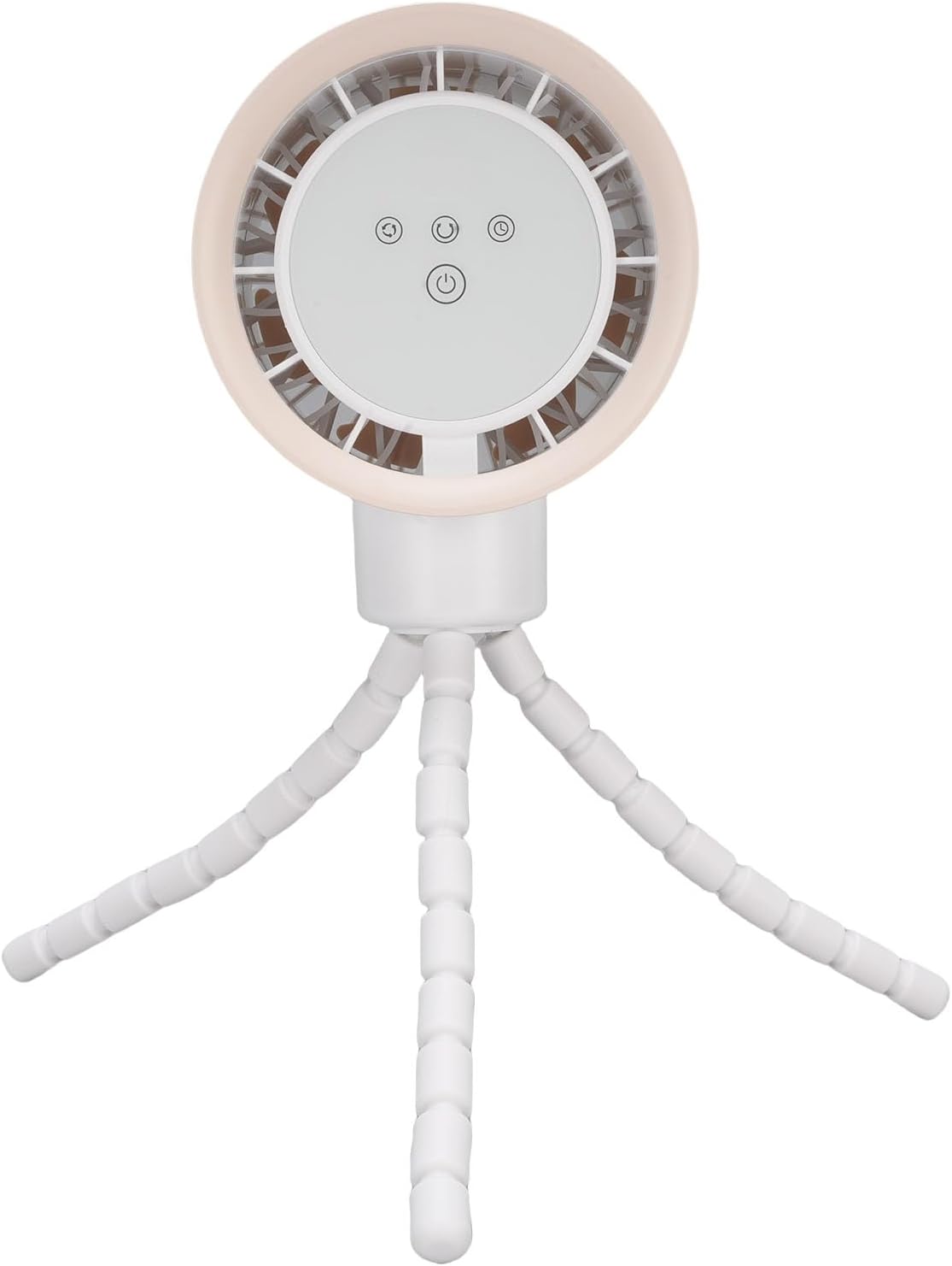 Flexible Tripod Clip Fan Rechargeable Battery Operated Stroller Fan with Digital Display Lithium Ion Battery for Baby Stroller (White)