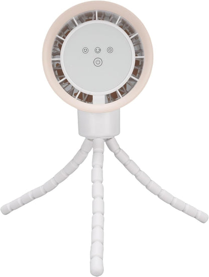 Flexible Tripod Clip Fan Rechargeable Battery Operated Stroller Fan with Digital Display Lithium Ion Battery for Baby Stroller (White)