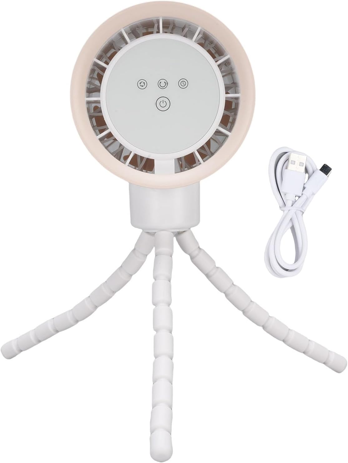 Flexible Tripod Clip Fan Rechargeable Battery Operated Stroller Fan with Digital Display Lithium Ion Battery for Baby Stroller (White)