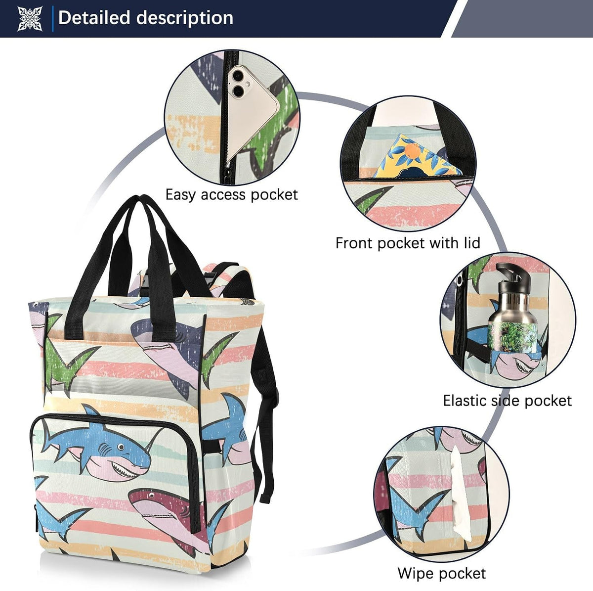 Diaper Bag Backpack, Multifunction Travel Bag for Moms Dads, Baby Changing Bag with Insulted Pockets, Stroller Straps and Side Bottle Pockets Stripe Splash Pattern