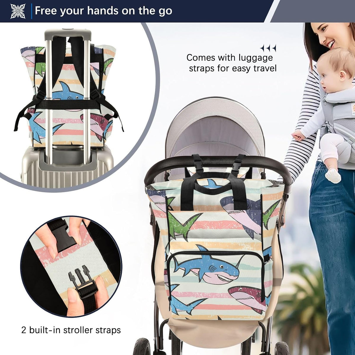 Diaper Bag Backpack, Multifunction Travel Bag for Moms Dads, Baby Changing Bag with Insulted Pockets, Stroller Straps and Side Bottle Pockets Stripe Splash Pattern