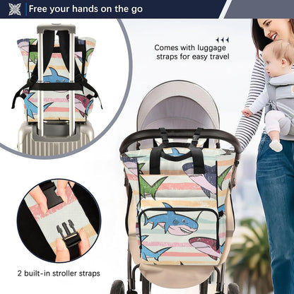 Diaper Bag Backpack, Multifunction Travel Bag for Moms Dads, Baby Changing Bag with Insulted Pockets, Stroller Straps and Side Bottle Pockets Stripe Splash Pattern