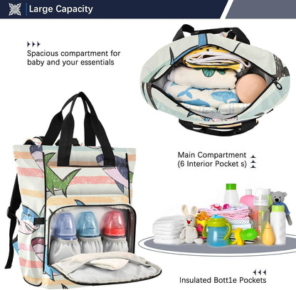 Diaper Bag Backpack, Multifunction Travel Bag for Moms Dads, Baby Changing Bag with Insulted Pockets, Stroller Straps and Side Bottle Pockets Stripe Splash Pattern
