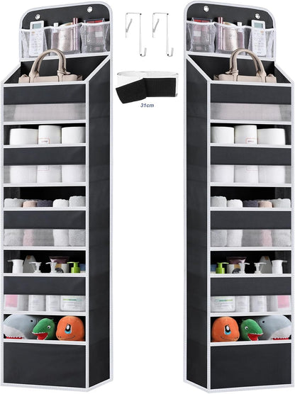 Over the Door Organizer Storage - 5 Tier Hanging Storage shelves Door Organizer with Pockets, Anti Tilt 44 lb Load Behind Door Organizer for Bedroom,Nursery,Bathroom,Kitchen,Dorm,Shoe - 1 Pack, Black