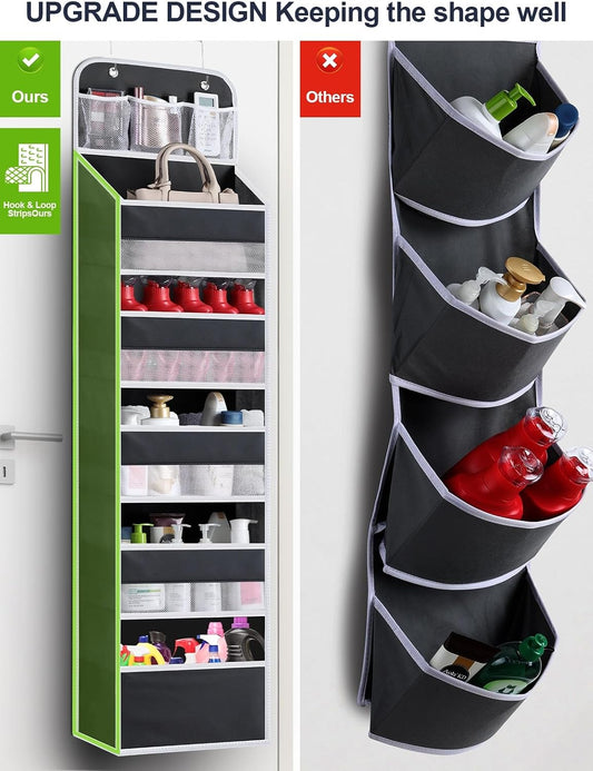 Over the Door Organizer Storage - 5 Tier Hanging Storage shelves Door Organizer with Pockets, Anti Tilt 44 lb Load Behind Door Organizer for Bedroom,Nursery,Bathroom,Kitchen,Dorm,Shoe - 1 Pack, Black