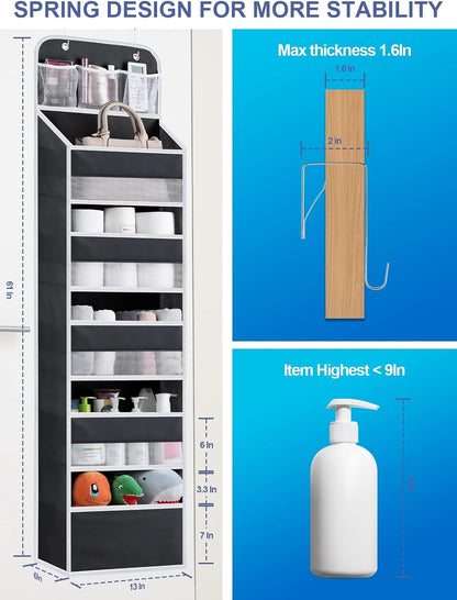 Over the Door Organizer Storage - 5 Tier Hanging Storage shelves Door Organizer with Pockets, Anti Tilt 44 lb Load Behind Door Organizer for Bedroom,Nursery,Bathroom,Kitchen,Dorm,Shoe - 1 Pack, Black