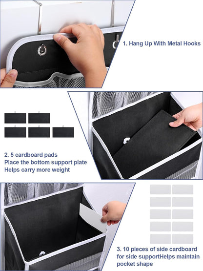 Over the Door Organizer Storage - 5 Tier Hanging Storage shelves Door Organizer with Pockets, Anti Tilt 44 lb Load Behind Door Organizer for Bedroom,Nursery,Bathroom,Kitchen,Dorm,Shoe - 1 Pack, Black