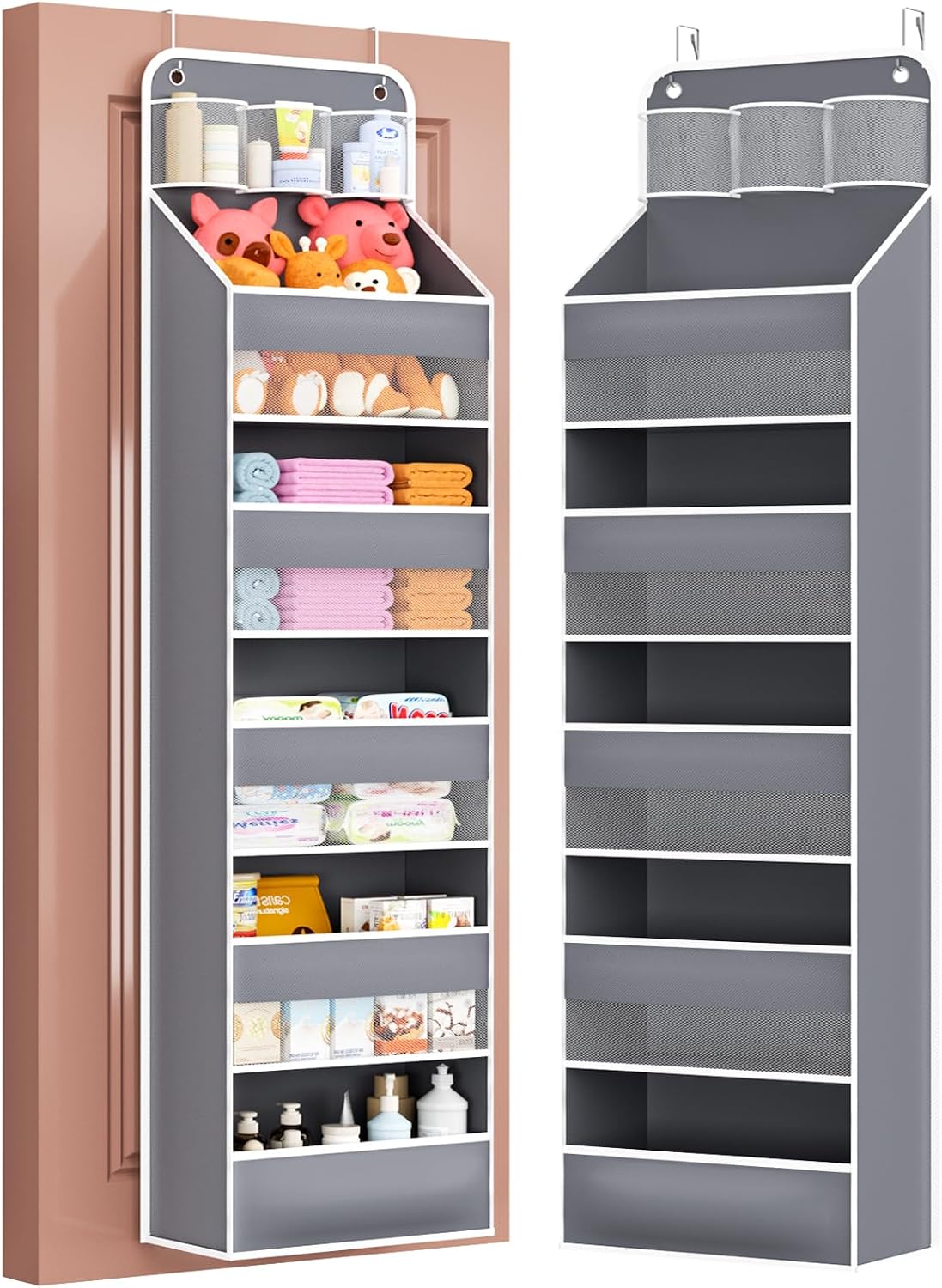 Over the Door Organizer Storage - 5 Tier Hanging Storage shelves Door Organizer with Pockets, Anti Tilt 44 lb Load Behind Door Organizer for Bedroom,Nursery,Bathroom,Kitchen,Dorm,Shoe - 1 Pack, Black