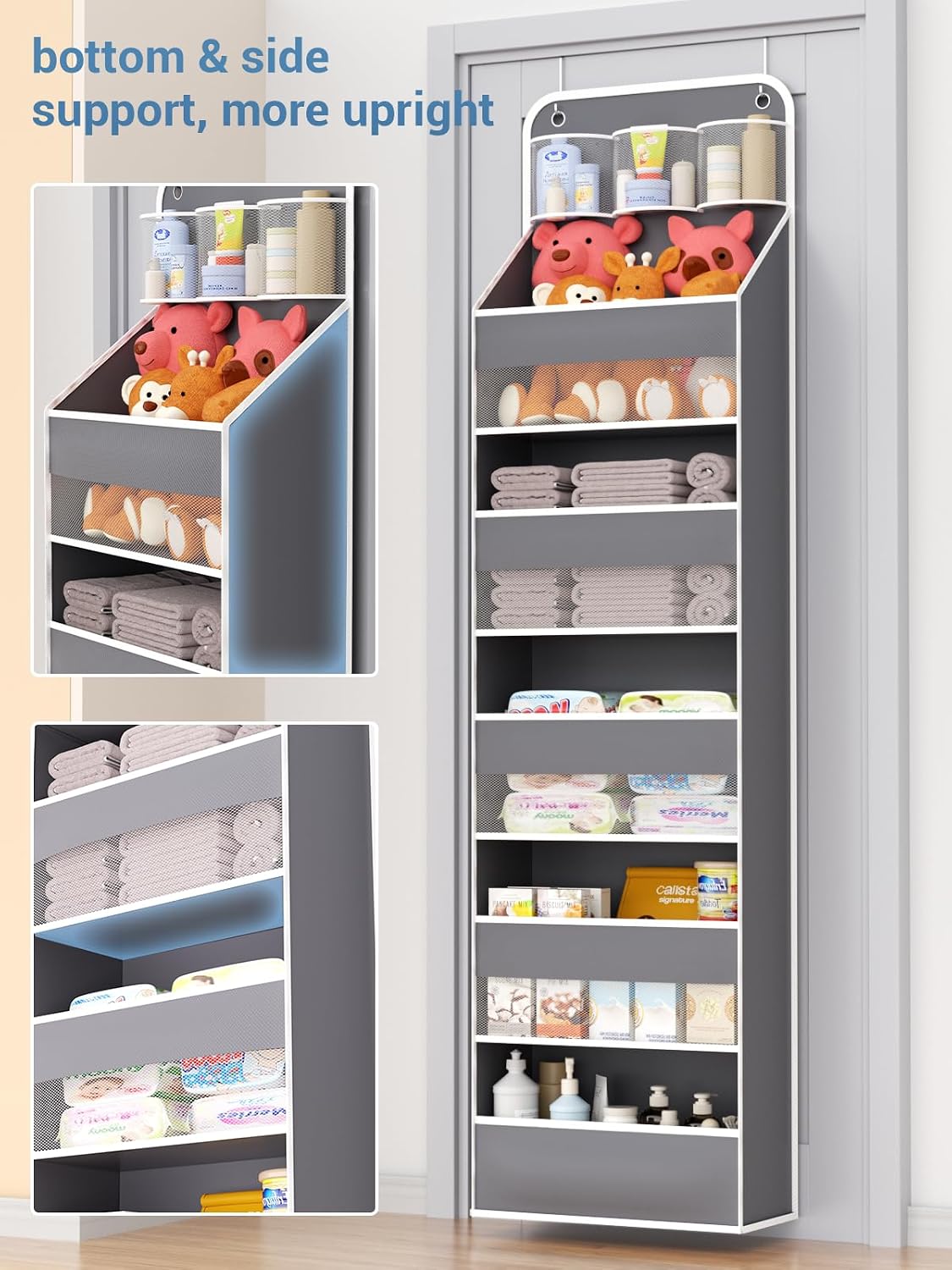 Over the Door Organizer Storage - 5 Tier Hanging Storage shelves Door Organizer with Pockets, Anti Tilt 44 lb Load Behind Door Organizer for Bedroom,Nursery,Bathroom,Kitchen,Dorm,Shoe - 1 Pack, Black