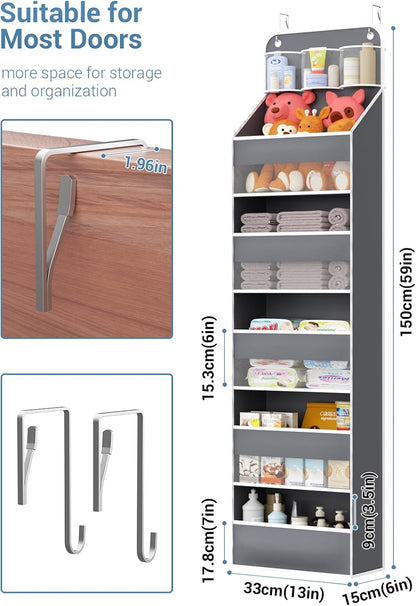 Over the Door Organizer Storage - 5 Tier Hanging Storage shelves Door Organizer with Pockets, Anti Tilt 44 lb Load Behind Door Organizer for Bedroom,Nursery,Bathroom,Kitchen,Dorm,Shoe - 1 Pack, Black