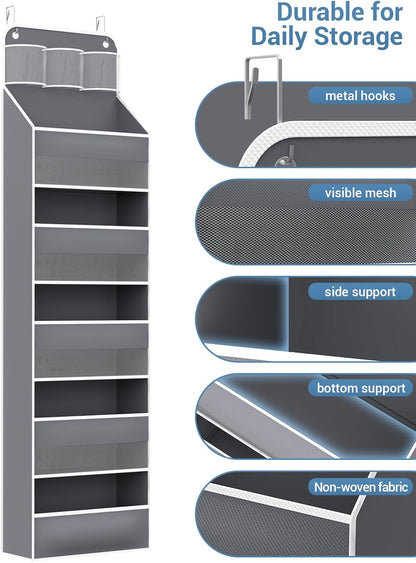 Over the Door Organizer Storage - 5 Tier Hanging Storage shelves Door Organizer with Pockets, Anti Tilt 44 lb Load Behind Door Organizer for Bedroom,Nursery,Bathroom,Kitchen,Dorm,Shoe - 1 Pack, Black