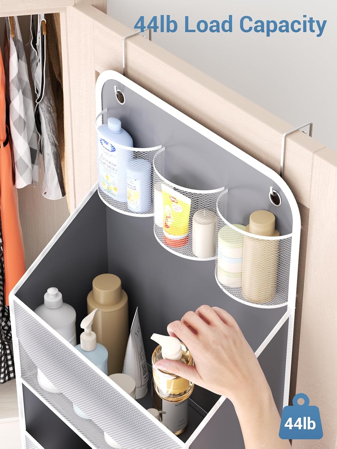 Over the Door Organizer Storage - 5 Tier Hanging Storage shelves Door Organizer with Pockets, Anti Tilt 44 lb Load Behind Door Organizer for Bedroom,Nursery,Bathroom,Kitchen,Dorm,Shoe - 1 Pack, Black