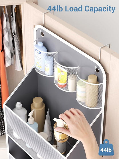 Over the Door Organizer Storage - 5 Tier Hanging Storage shelves Door Organizer with Pockets, Anti Tilt 44 lb Load Behind Door Organizer for Bedroom,Nursery,Bathroom,Kitchen,Dorm,Shoe - 1 Pack, Black
