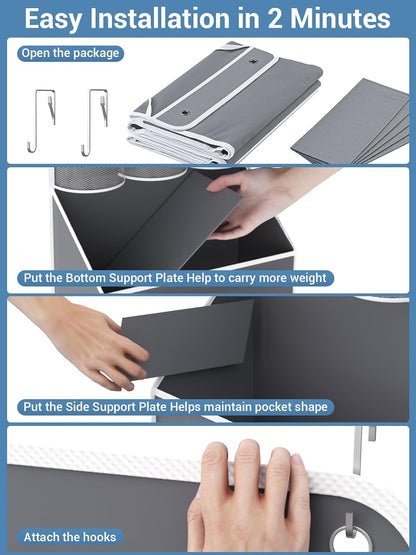Over the Door Organizer Storage - 5 Tier Hanging Storage shelves Door Organizer with Pockets, Anti Tilt 44 lb Load Behind Door Organizer for Bedroom,Nursery,Bathroom,Kitchen,Dorm,Shoe - 1 Pack, Black