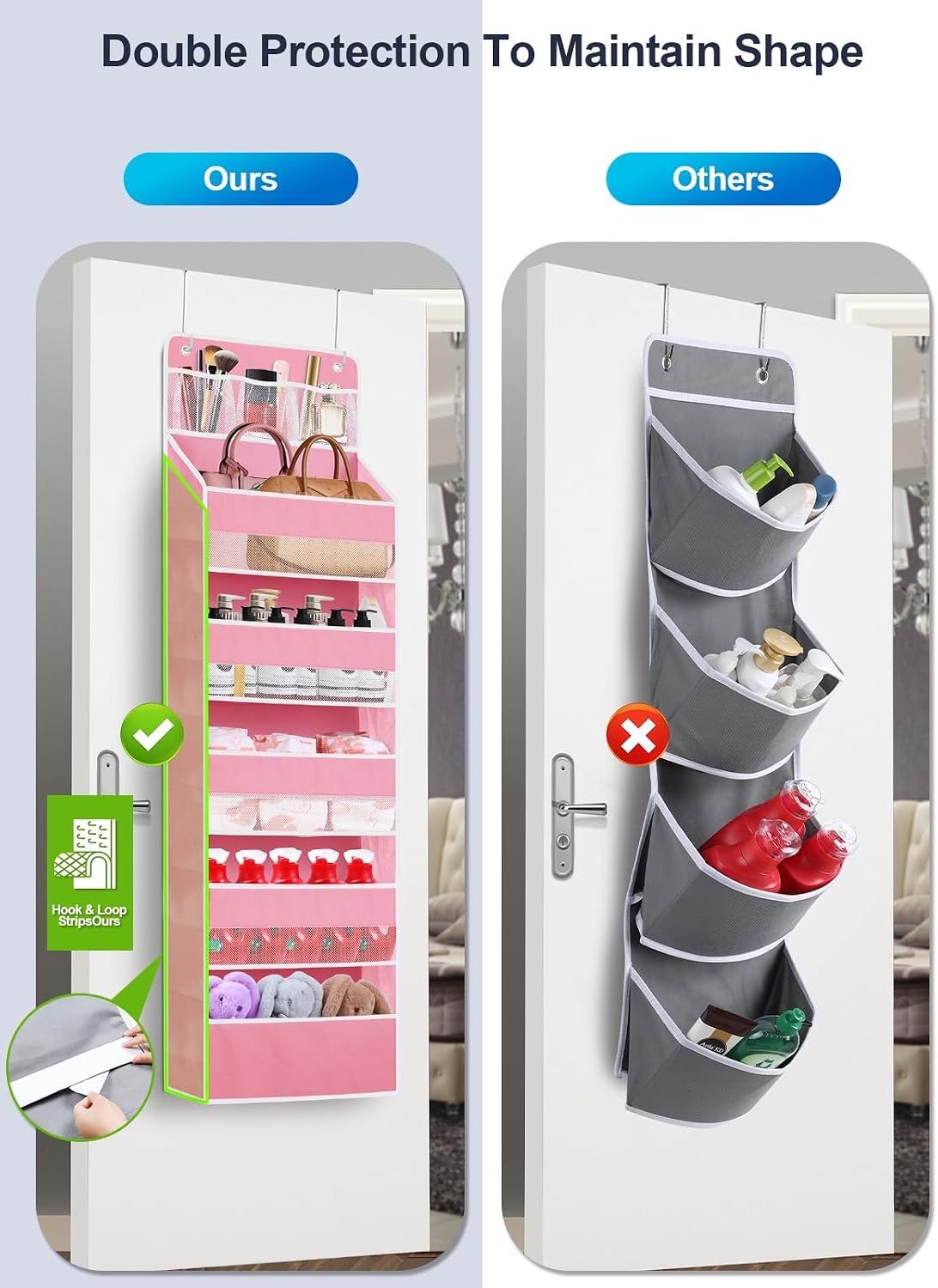 Over the Door Organizer Storage - 5 Tier Hanging Storage shelves Door Organizer with Pockets, Anti Tilt 44 lb Load Behind Door Organizer for Bedroom,Nursery,Bathroom,Kitchen,Dorm,Shoe - 1 Pack, Black