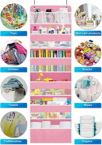 Over the Door Organizer Storage - 5 Tier Hanging Storage shelves Door Organizer with Pockets, Anti Tilt 44 lb Load Behind Door Organizer for Bedroom,Nursery,Bathroom,Kitchen,Dorm,Shoe - 1 Pack, Black
