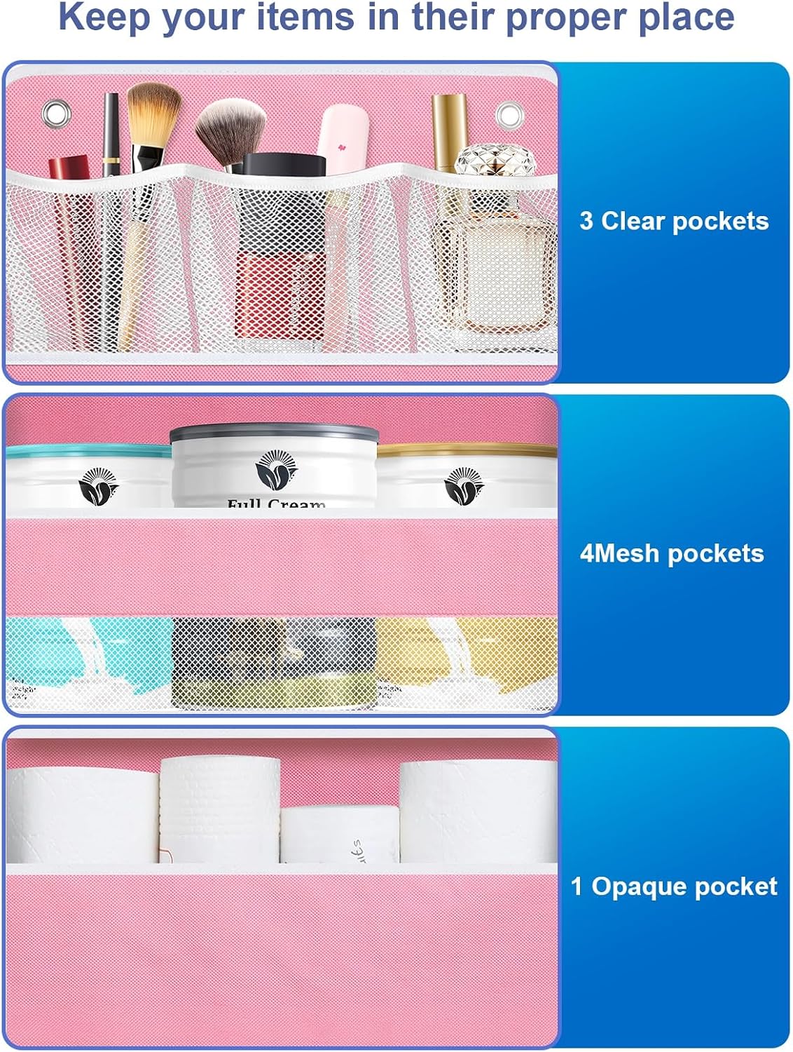 Over the Door Organizer Storage - 5 Tier Hanging Storage shelves Door Organizer with Pockets, Anti Tilt 44 lb Load Behind Door Organizer for Bedroom,Nursery,Bathroom,Kitchen,Dorm,Shoe - 1 Pack, Black