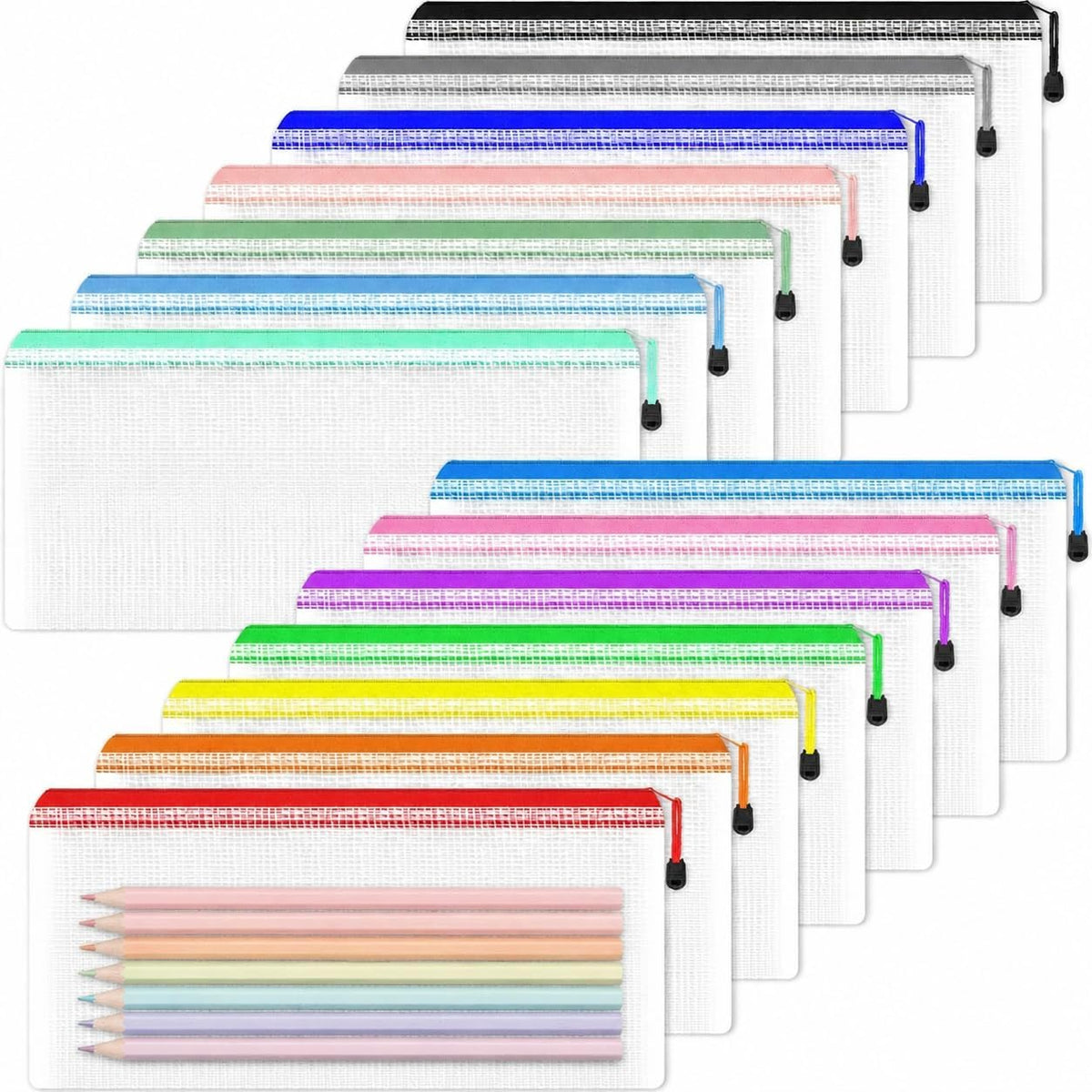 20pcs Mesh Zipper Pouch Bags,8 Sizes 8 Colors Plastic Pencil Pouch
