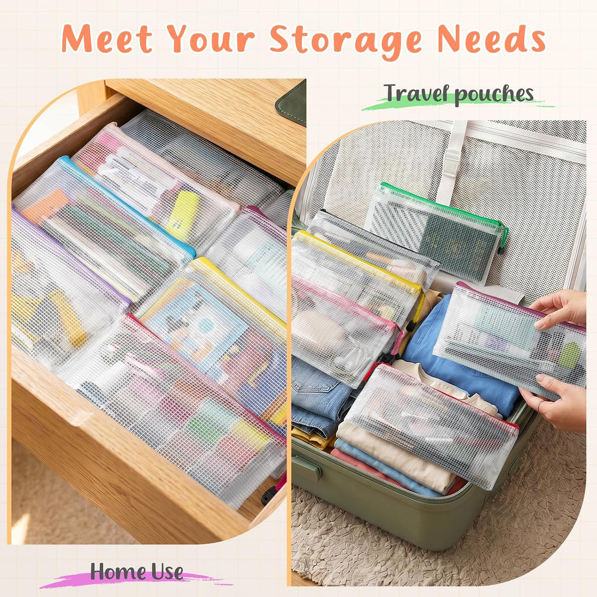 20pcs Mesh Zipper Pouch Bags,8 Sizes 8 Colors Plastic Pencil Pouch