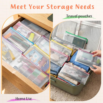 20pcs Mesh Zipper Pouch Bags,8 Sizes 8 Colors Plastic Pencil Pouch