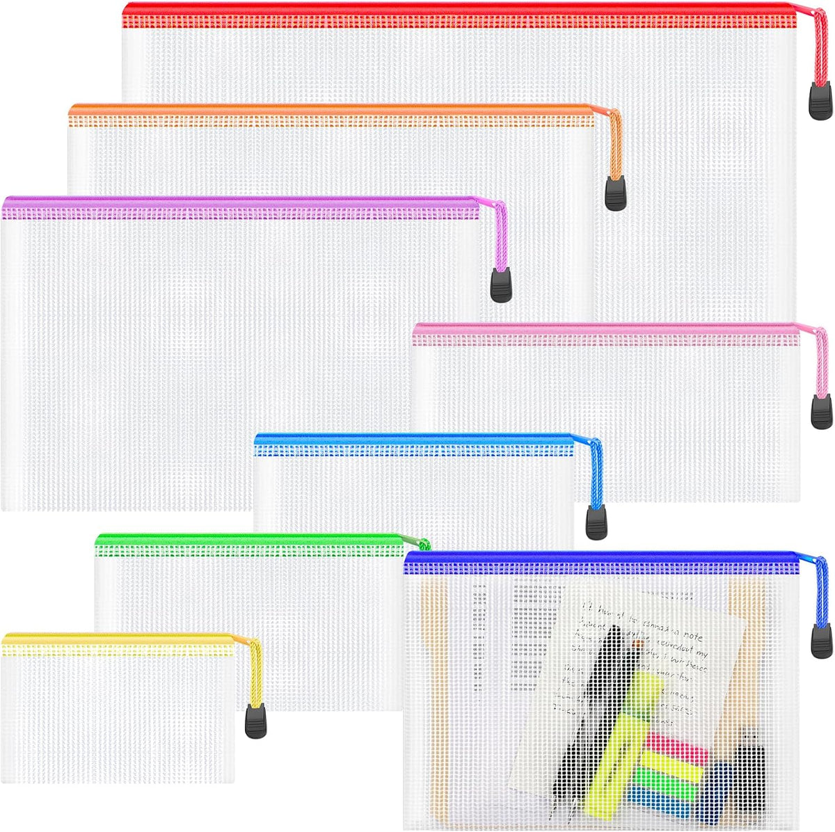 20pcs Mesh Zipper Pouch Bags,8 Sizes 8 Colors Plastic Pencil Pouch