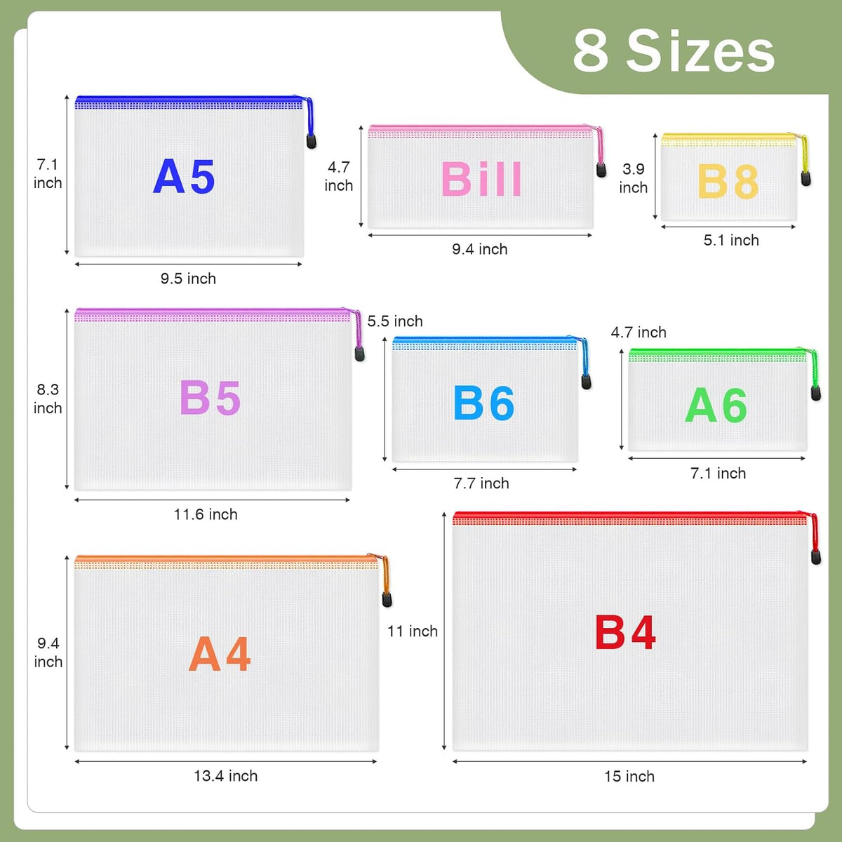 20pcs Mesh Zipper Pouch Bags,8 Sizes 8 Colors Plastic Pencil Pouch